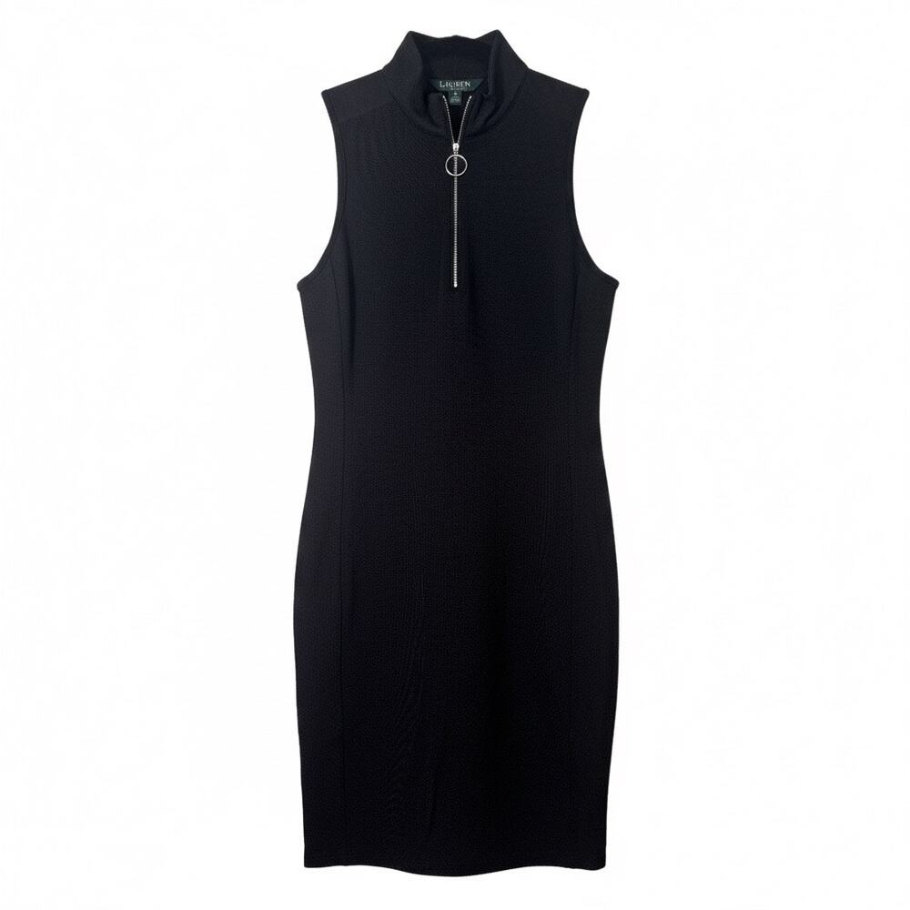 Lauren Ralph Lauren Black Sleeveless 1/4 zip Sheath Dress- Women's size XS, EUC